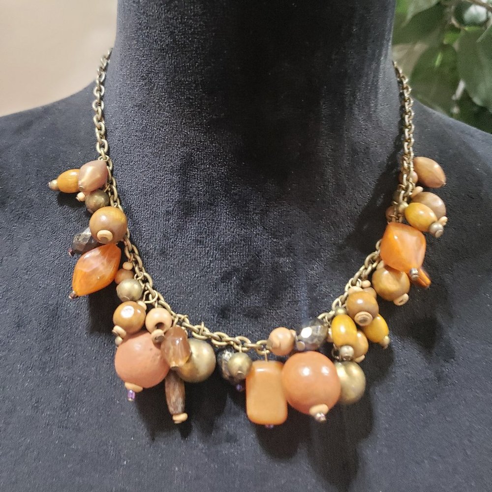 Womens Fashion Gold Tone Chain Multicolor Beaded Necklace With Lobster Clasp